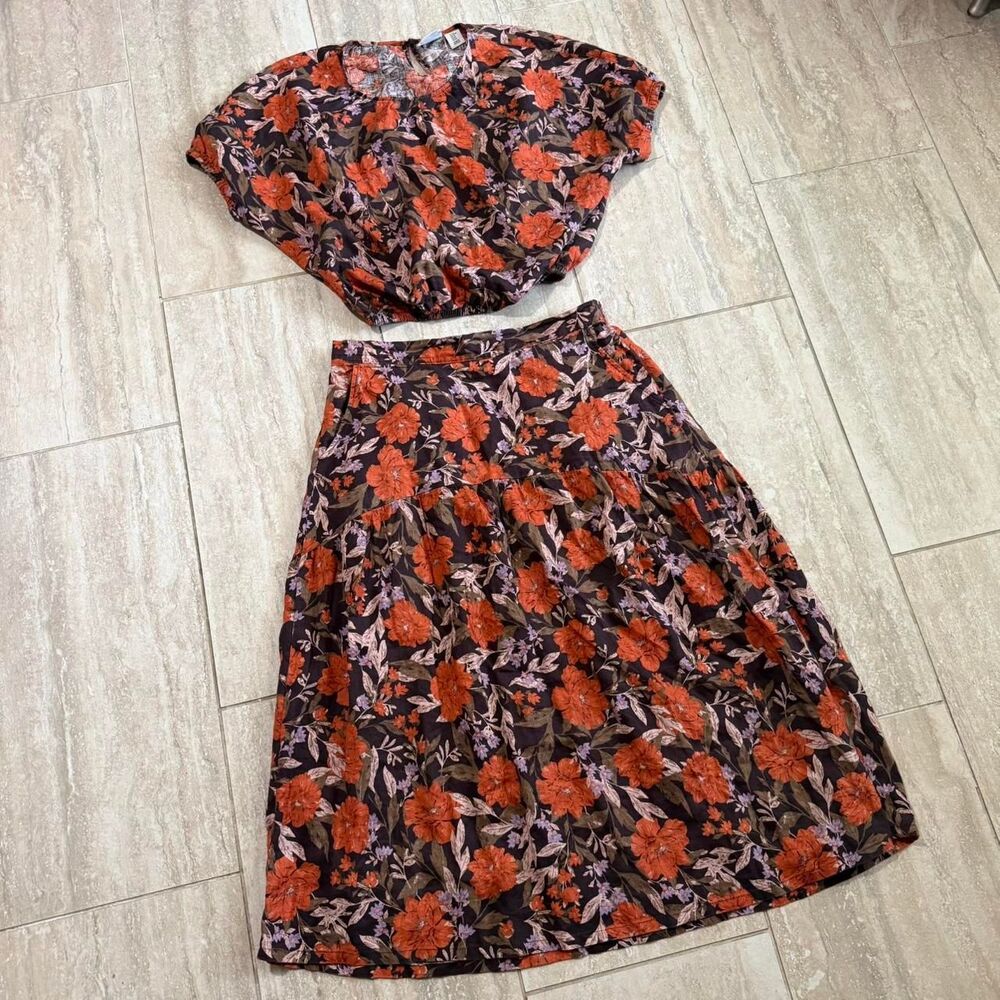 Haute Hippie 100% Linen boho resort cottage Skirt Crop Top Set Sz M maxi midi - Picture 8 of 8